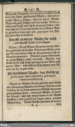 Ein offt probirtes Wasser für heisse und scharffe Flüße ind en Augen