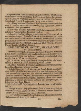 Libri Historici, Politici, Genealogici Et Geographici.