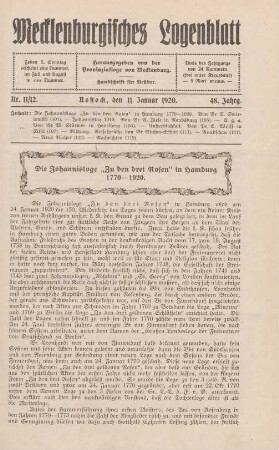 Nr. 11/12. Rostock, den 11. Januar 1920.