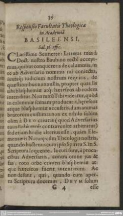 Responsio Facultatis Theologicae in Academia Basileensi