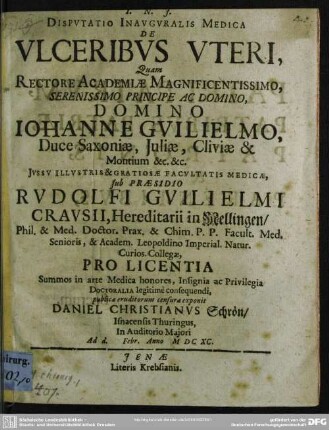 Dissertatio inauguralis medica de ulceribus uteri