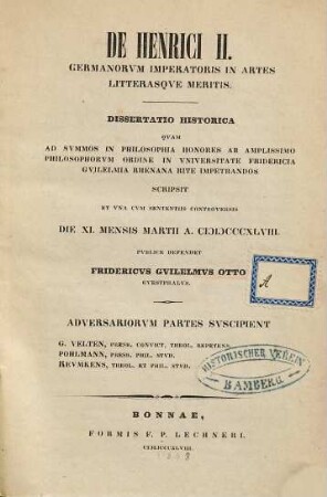 De Henrici II. Germanorum imperatoris in artes litterasque meritis