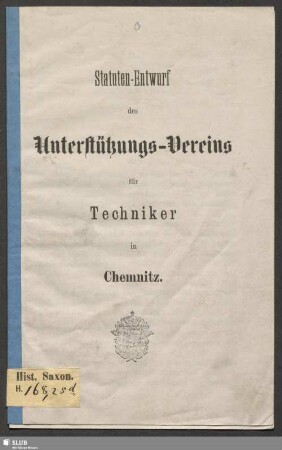 Statuten-Entwurf des Unterstützungs-Vereins für Techniker in Chemnitz