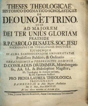 Theses theologicae historico-dogmatico-scholasticae de Deo uno et trino