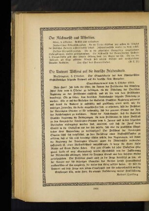 Die Antwort Wilsons auf die deutsche Friedensnote.