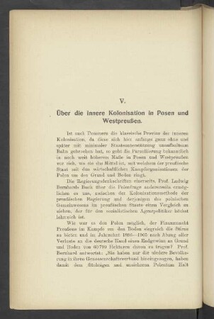 V. Über die innere Kolonisation in Posen und Westpreußen.