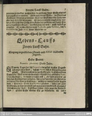 Lebens=Lauffs Zweyte Lauff=Bahn. Eingang in geistlichen Stand und Regis blühende Jugend