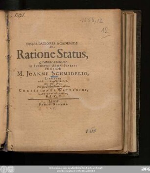 Dissertationes Academicae De Ratione Status