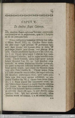 Caput V. De clavibus Regni Coelorum