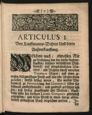 Articulus I. Von Kauffmanns-Wahren Und deren Außverkauffung.