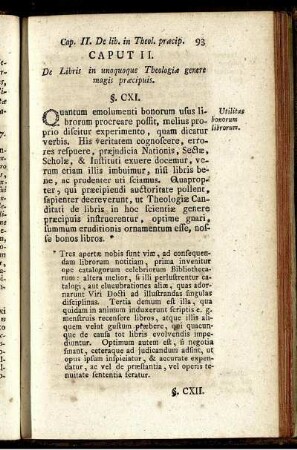 Caput II. De Libris in unoquoque Theologiæ genere magis præcipuis.