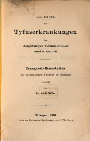 Über 176 Fälle von Tyfuserkrankungen im Augsburger Krankenhaus während des Jahres 1869