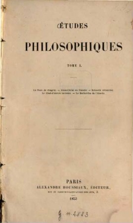Études philosophiques. 1