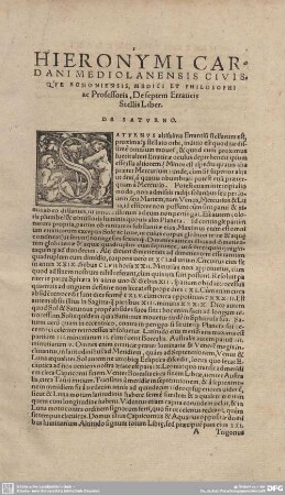 Hieronymi Cardani Mediolanensis ... De septem Erraticis Stellis Liber