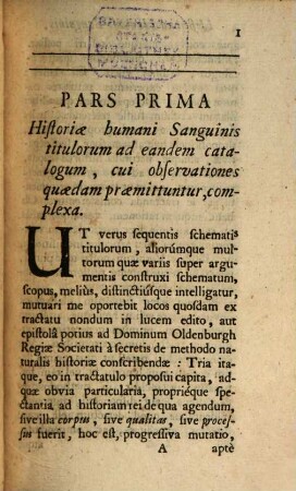 Apparatus Ad Historiam Naturalem Sanguinis Humani Ac Spiritus praecipuè ejusdem liquoris