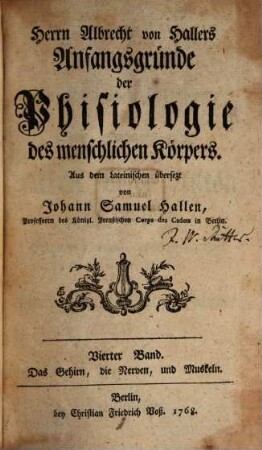 Anfangsgründe der Phisiologie des menschlichen Körpers, 4
