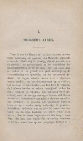 I. Vroegere jaren