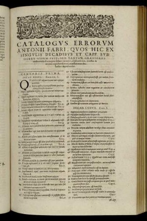 Catalogus Errorum [...] Quos Hic Ex Singulis Decadibus Et Capp. Subiicere [...]