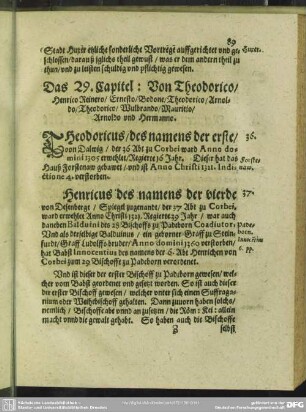 Das 29. Capitel: Von Theodorico, Henrico Reinero, Ernesto, Bodone, Theodorico, Arnoldo, Theodorico, Wulbrando, Mauritio, Arnoldo und Hermanno