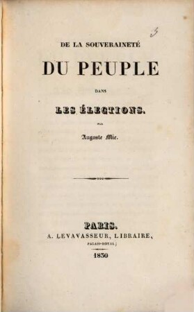 De la Souveraineté du Peuple dans les élections