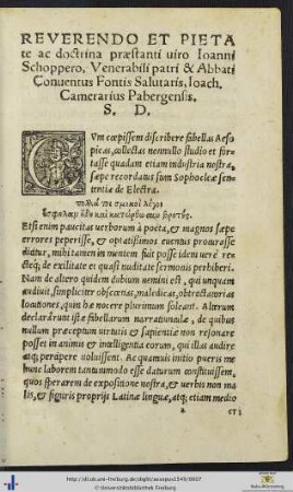 Ioanni Schoppero Ioachim Camerarius Salutem Dicit