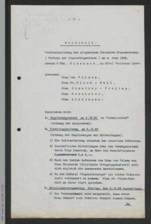 Protokoll Vorstandssitzung Juni 1925