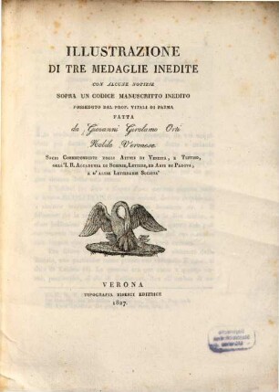 Illustrazione di tre medaglie inedite : con alcune notizie sopra un codice manuscritto inedito