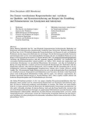 Der Einsatz verschiedener Korpusmethoden und -verfahren zur Qualitäts- und Konsistenzsicherung am Beispiel der Ermittlung und Dokumentation von Synonymen und Antonymen