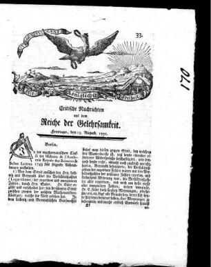August, 1751. Drey und dreyßigstes Stück