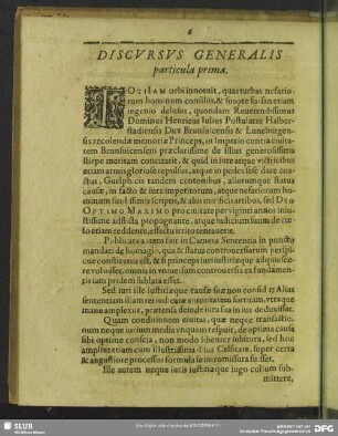 Discursus Generalis particula prima