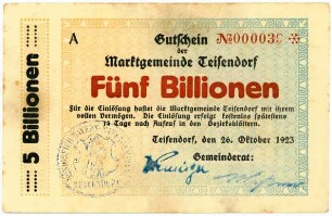 Geldschein / Notgeld, 5 Billionen Mark, 26.10.1923