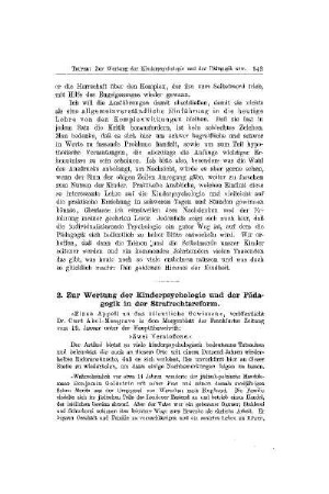 Zur Wertung der Kinderpsychologie und der Pädagogik in der Strafrechtsreform