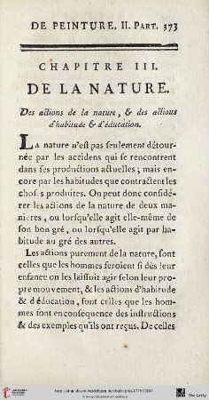 Chap. III. : De la nature. Des actions de la nature, & des actions d’habitude & d’éducation