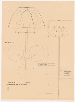 Simeonsstift, Trier Innenhof: Technischer Plan, Grundriss Ansichten, Beleuchtung der Pflanzflächen 1:20, 1:1