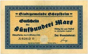 Geldschein / Notgeld, 500 Mark, 12.10.1922