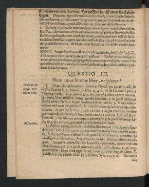 Quaestio III. Num unus sit vitae liber, vel plures?