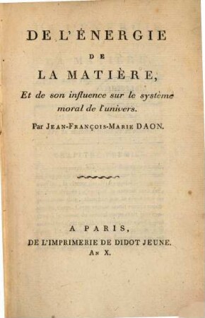 De l'énergie de la matiere