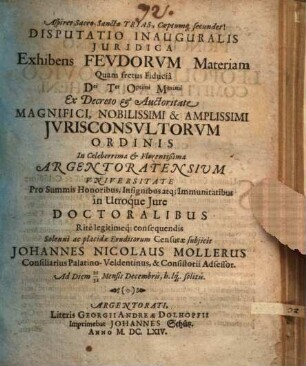 Disp. inaug. iur. exhibens feudorum materiam