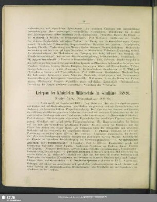 Lehrplan der Königlichen Müllerschule