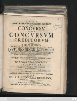 Dissertatio Inavgvralis Ivridica De Concvrsv Extra Concvrsvm Creditorvm