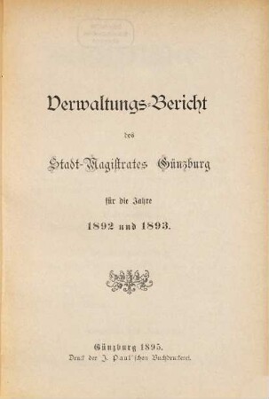 Verwaltungsbericht der Stadt Günzburg. 1892/93 (1895)