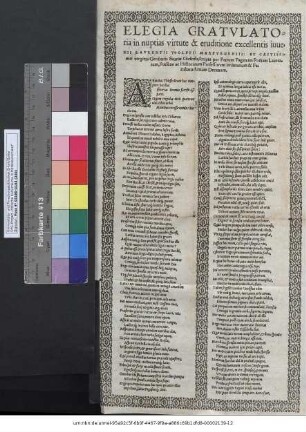 Elegia Gratvlato-||ria in nuptias virtute & eruditione excellentis iuue-||nis Lavrentii Wolffii Marpvrgensis: Et Castissi-||mæ virginis Gerdrutis Sauriæ Giesensis