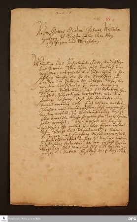 Reskript von Johann Wilhelm v. Sachsen-Eisenach an die Theologische Fakultät der Universität Jena.