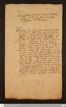 Reskript von Johann Wilhelm v. Sachsen-Eisenach an die Theologische Fakultät der Universität Jena.