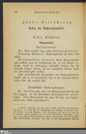 Fünfte Betrachtung. Ueber die Nahrungsmittel