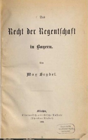 Das Recht der Regentschaft in Bayern
