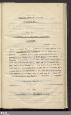 Urkunden ueber Glauschnitz, Stenz und Bohra