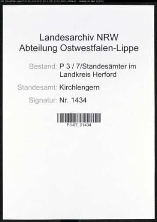 Sterberegister Standesamt Kirchlengern