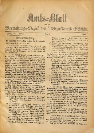 Amtsblatt für den Verwaltungsbezirk des Bezirksamtes Eichstätt. 1896