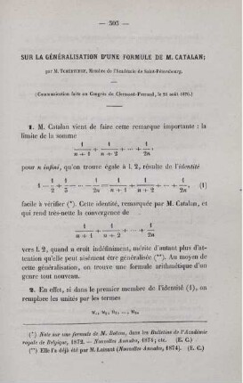 Sur la généralisation d´une formule de M. Catalan.